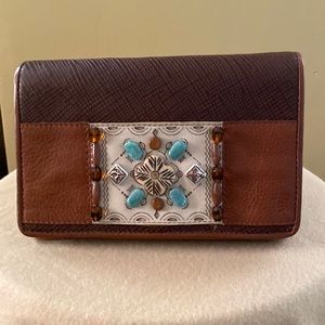 Rare Brighton wallet/ purse w/ lovely turquoise, silver, amber, and wood details